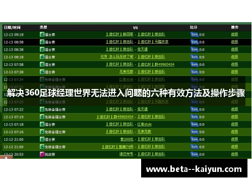解决360足球经理世界无法进入问题的六种有效方法及操作步骤 解决360足球经理世界无法进入问题的六种有效方法及操作步骤