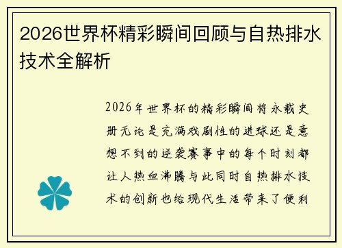 2026世界杯精彩瞬间回顾与自热排水技术全解析
