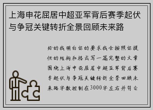上海申花屈居中超亚军背后赛季起伏与争冠关键转折全景回顾未来路